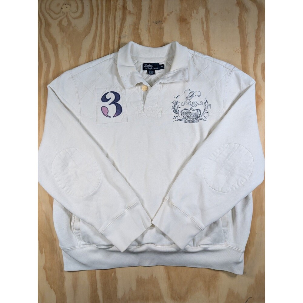 Polo Ralph Lauren Quilted Rugby Sweatshirt White Crown Crest #3 XXL